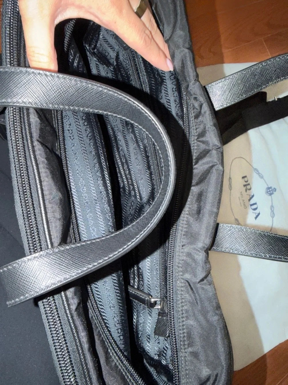 Prada Black Nylon Briefcase with Leather Trim